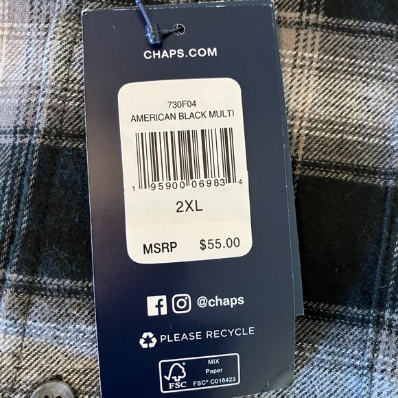 Chaps Shirt Mens XX Large Plaid Performance Flannel Button Down New $55. - Picture 12 of 12